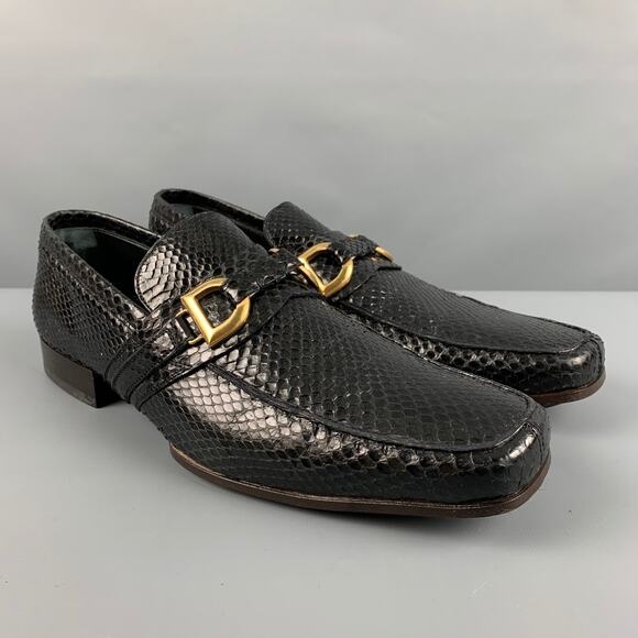 DOLCE & GABBANA Size 7 Black Textured Leather Slip On Loafers - Picture 1 of 9
